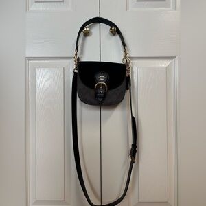 Coach Black and Brown Kleo Crossbody Bag with Gold Accents